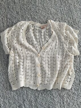 Good Luck Gem Cream Open-Knit Eyelet Cardigan-XL